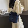 Student Simple Shoulder Tote Bag, Large Capacity Bag, Vintage Blue Distressed Style, Slouchy Crossbody Bag, Casual For Women's Daily Use