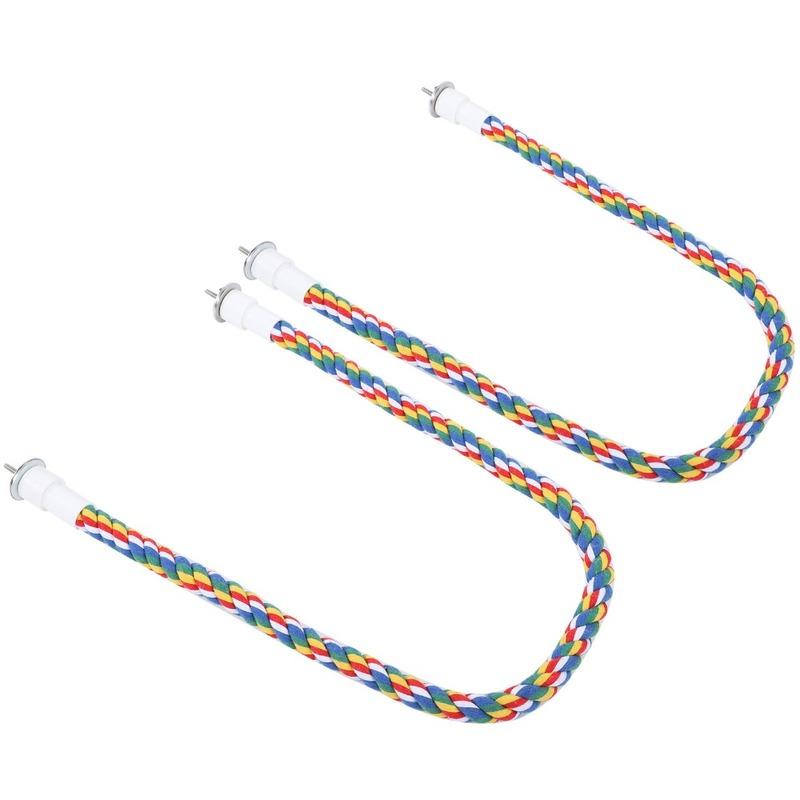 2pcs Colorful Cotton Rope Rope Perch Handmade Bendable Bird Swing Stainless Steel Spiral Stand Chew Toy Indoor Play