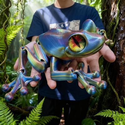 3D Printed Frog Statue, Flexible 3D Printed Animal, Fidget Action Figures for Home Office Desk Decor