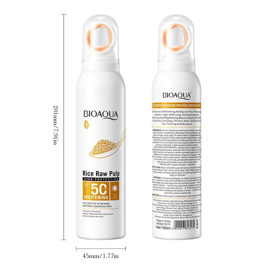 Bieliaci opaľovací sprej s ryžovou pastou SPF50+ UV ochrana Opaľovací krém