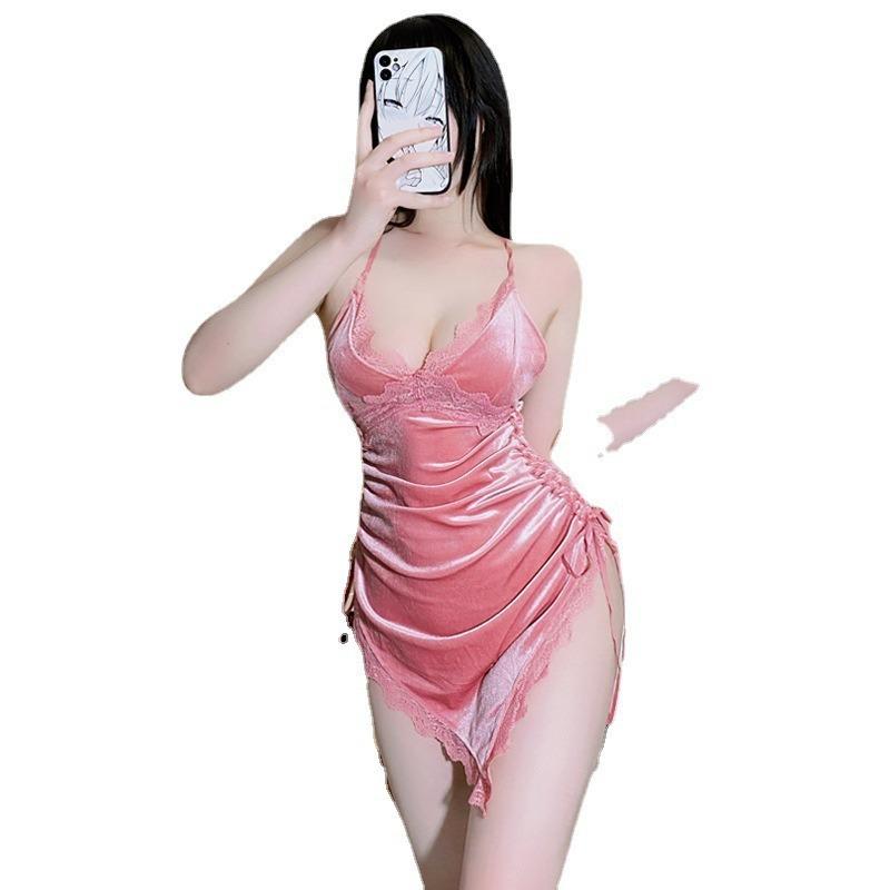 Sexy lingerie side split suspenders deep V backless pure lust sexy hot flirting female temptation