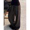 Harajuku Contrast Color Stripe Wide Leg Trousers Vintage Grunge Loose Knitted Casual Pant Y2k Aesthetic Women Straight Pants