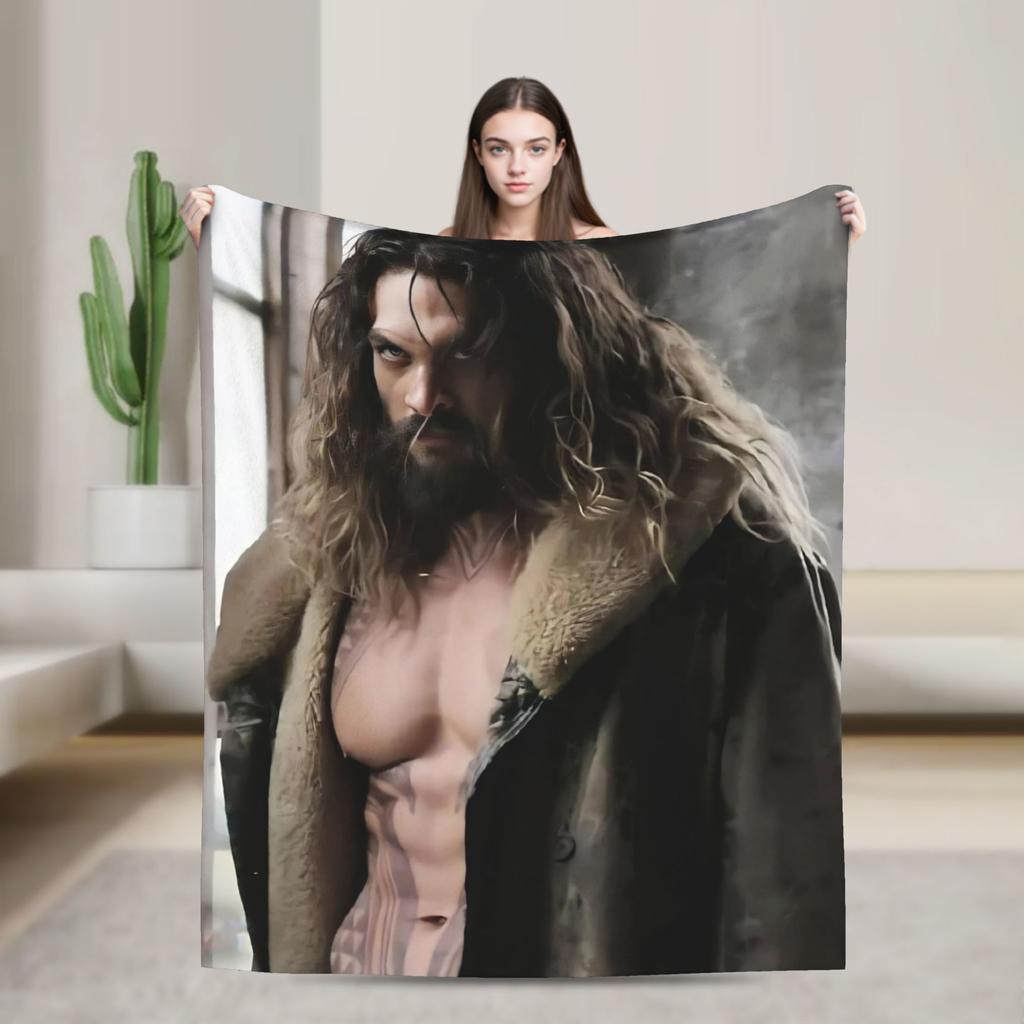 Jason Momoa Photo Collage Flannel Blanket Winter Super Warm Throw Blanket for Boy Girl Living Room Bedspread Sofa Bed Cover