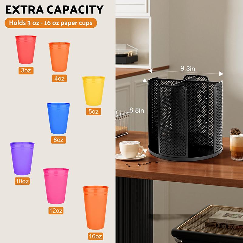 Úložný stojan s 360° rotací Držák na jednorázové kelímky a víčka Zásobník na kávové šálky Multifunkční organizéry na kelímky do kuchyně