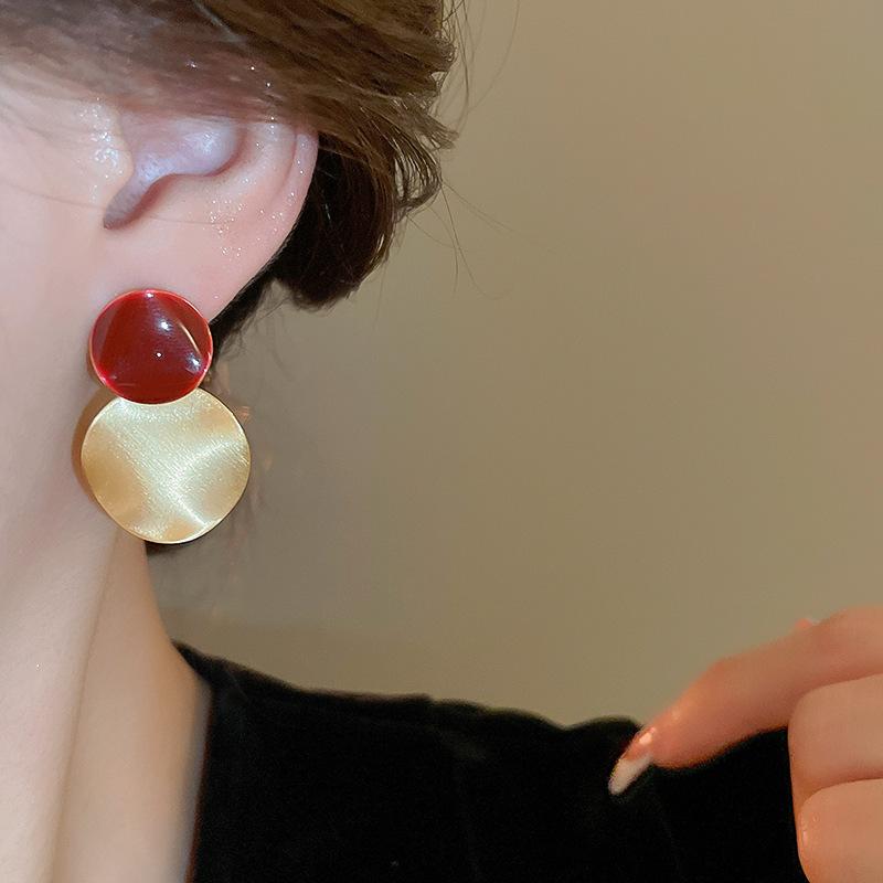 Fashion Asymmetric Frosted Earrings for Women Girls Exquisite Red Oil Dripping Circular Earrings Wedding Party Jewelry Gifts