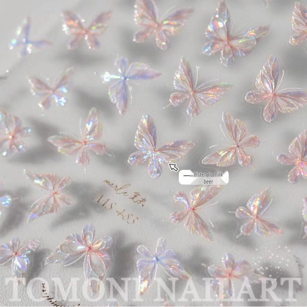 Xiaohongshu Shell Fairy Butterfly Aurora Nail Stickers - Romantic & Elegant Style