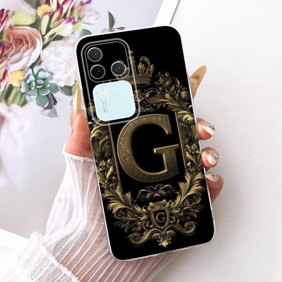 Für Vivo S18Pro V2344A Hülle Für Vivo S18 Pro Abdeckung Transparent Luxus Krone A-Z Buchstaben 2D Flaches Muster Weiches Gehäuse
