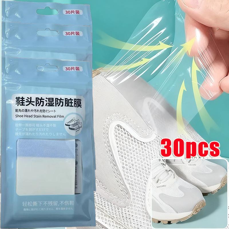 30pcs/bag PU Film Toe Waterproof Sticker Waterproof Dirt Proof Protective Tape on Rainy Days Invisible Shoe Toe Covers