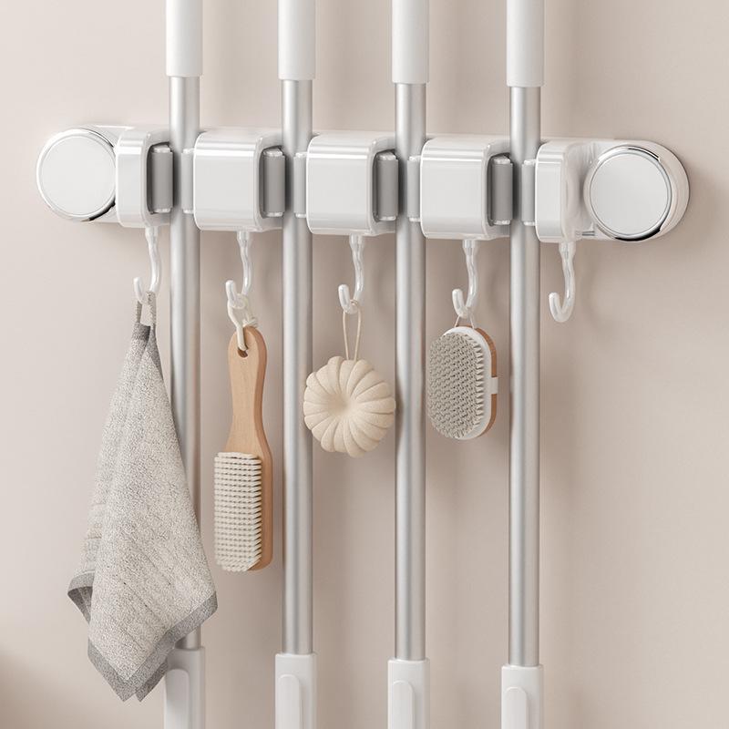 Suction Cup Mop Clamp, No Need for Drilling, Bathroom Household Mop Hook, Wall Hanging Clamp, Hanging Rack, No Trace, Strong Mop Rack