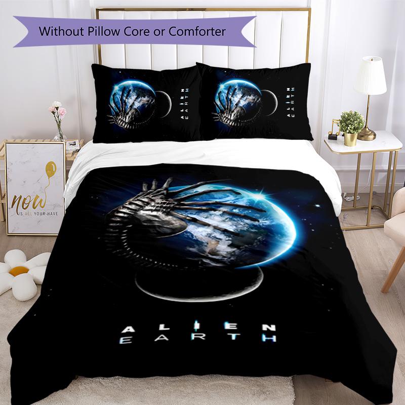 Alien 3pcs Bedding Set Duvet Cover Closure Includes 1 Duvet Cover & 2 Pillowcases for All Seasons Bedroom Home Dorm Decor