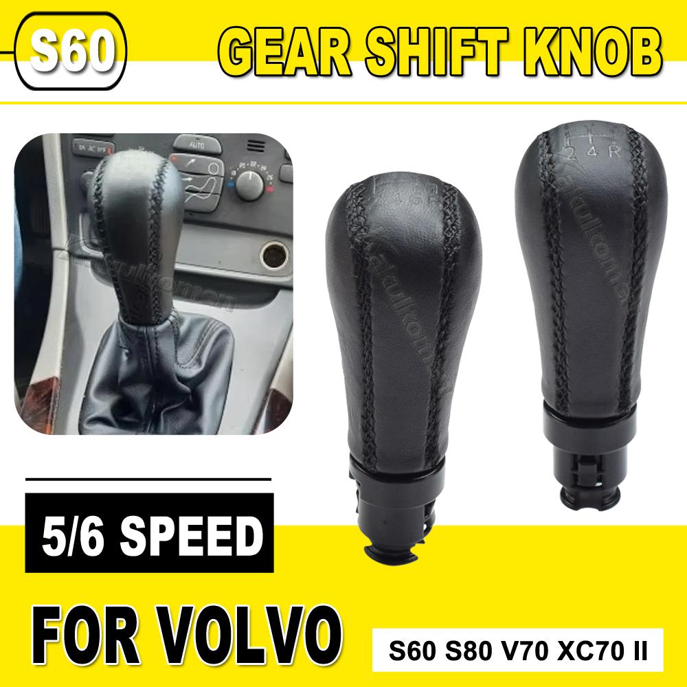 Schwarzer Leder Schaltknauf für Volvo S60 S80 V70 XC70 Nähen Leder 5/6 Manuelle Schalthebelstift Auto Styling Zubehör