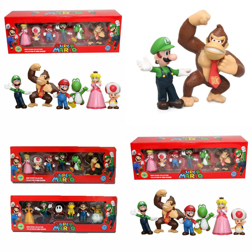 Sechsteiliges Super Mario Bros Actionfiguren-Spielzeugset mit Luigi, Yoshi und Pilz-Sammelfiguren für Kinder