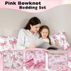 Pink Bow Duvet Cover Set Single Size With 1 Pillowcase Dreamy Princess Style Bedding Set For Kids Girls Teens