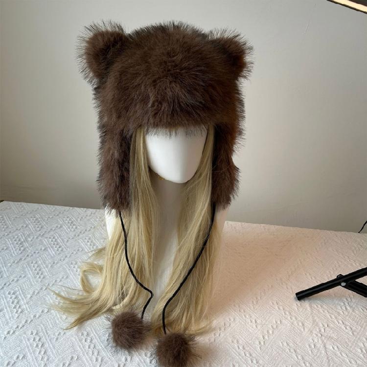 Furry Plush Winter Caps with Animal Ear Funny Ear Scarf Hat for Adult Teens Soft and Warm Thicken Trapper Hat for Outdoor