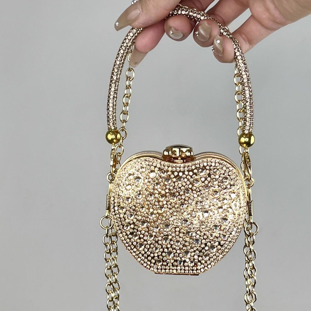 Acylic Mini Doublesided Diamond Clutch With Heart And Lock Buckle For Daily Street Style