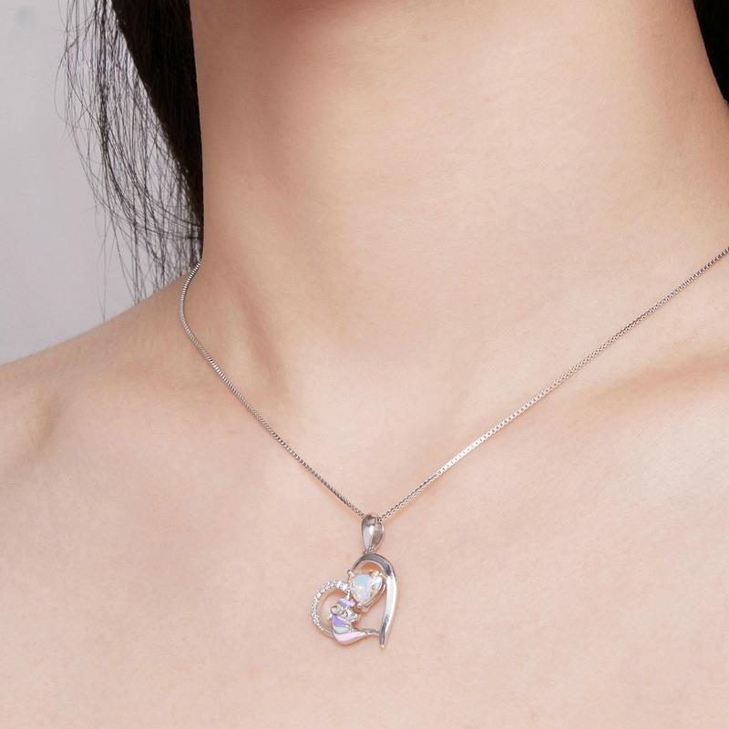 S925 Sterling Silver Delicate Colorful Zircon Heart Pendant Necklace Enamel Unicorn Neck Chain for Women Fine Jewelry