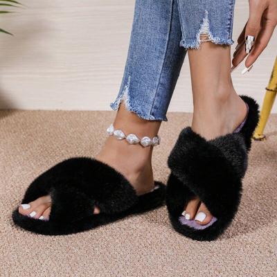 Pantoufles de loisirs pour femmes Décontractées Plates Talons bas Chaussures basiques douces pour femmes Four unie à enfiler Diapositives d'hiver Grande taille