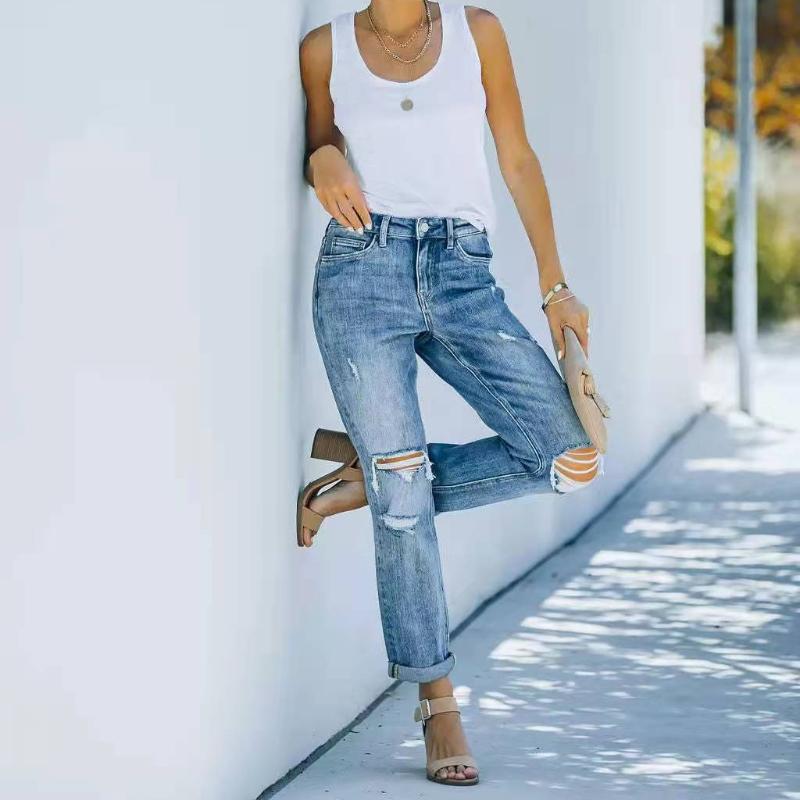 Vaqueros con borde sin rematar y cintura alta de color sólido de talla grande para mujer