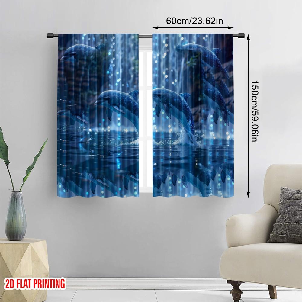 2pcs,2D Plane Printing Curtain Popular Dolphin Illusion Versatile Durable Polyester (without Rod) Decorations Outdoor Perfect