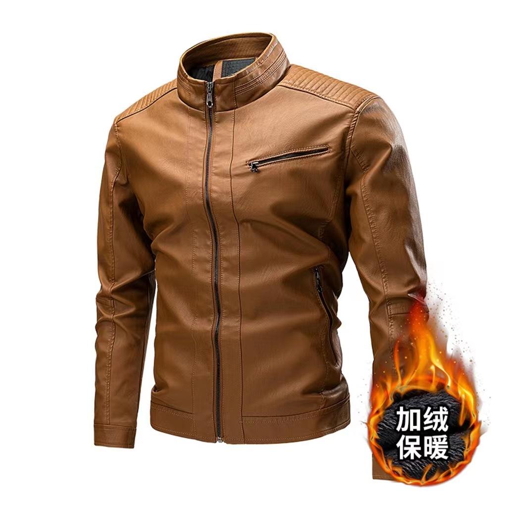 [Thin/Thick] Spring and Autumn Casual Men's Leather Jacket, Splicing Locomotive Retro Fashion Leather Jacket Men's Jacket