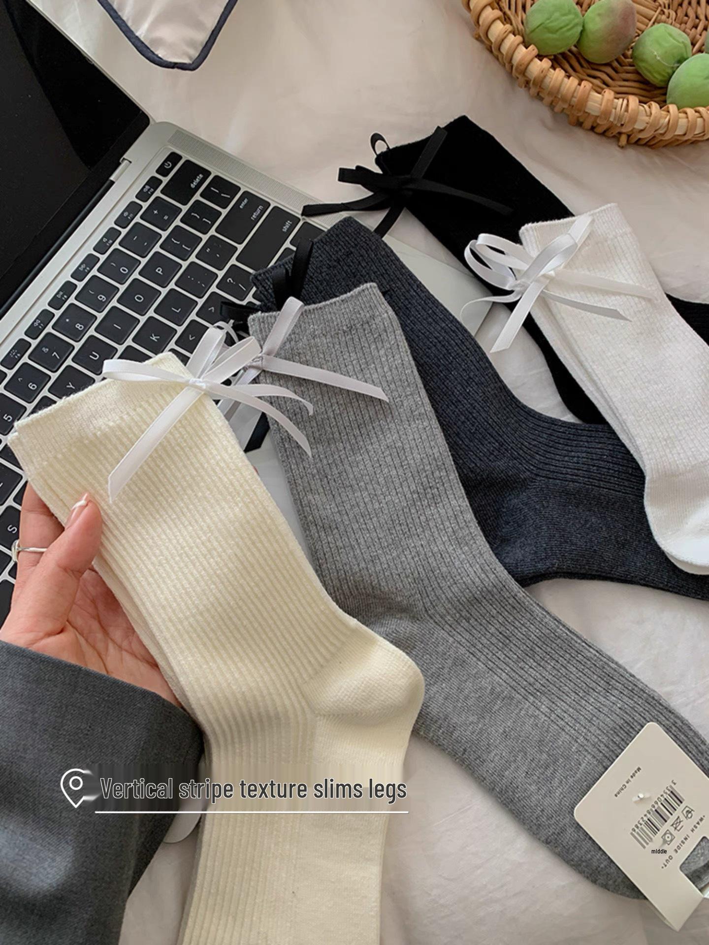 

Жіночі бавовняні шкарпетки з бантиком у корейському стилі – Мила 3D п ята, Довгі та з драпіруванням на осінь One Size темно-сірий