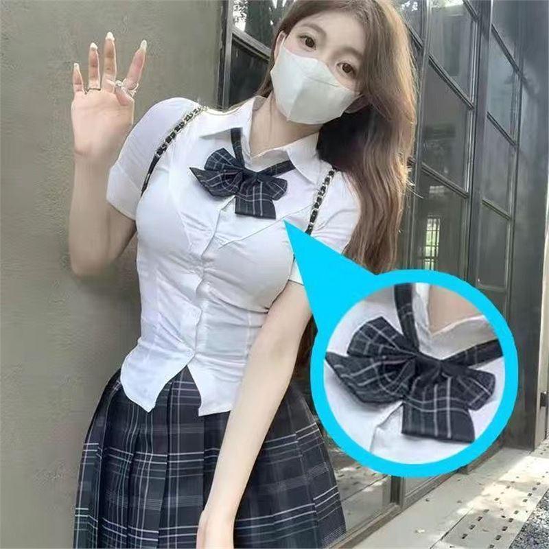 Slimming Versatile Waist-Cinching Short-Sleeve Top - Hot Girl Pure Desire Style JK Academy Uniform Fit