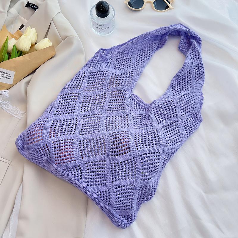 

Французская мода ажурная сумка через плечо летние новые женские пляжные сумки для отпуска повседневные простые вязаные сумки-тоут