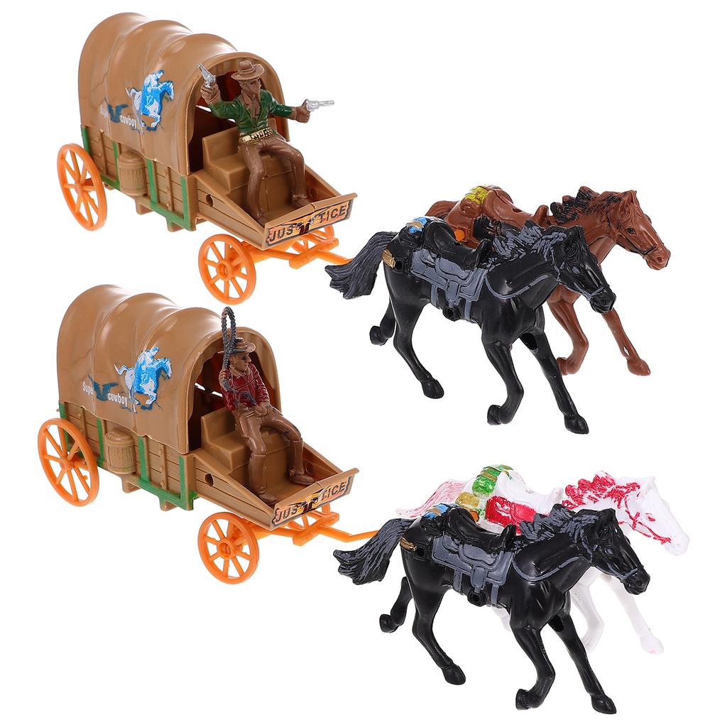2 Sets of West Cowboy Carriage Models Plastic Carriage Models with Cowboy Culture Collection Mini Toys