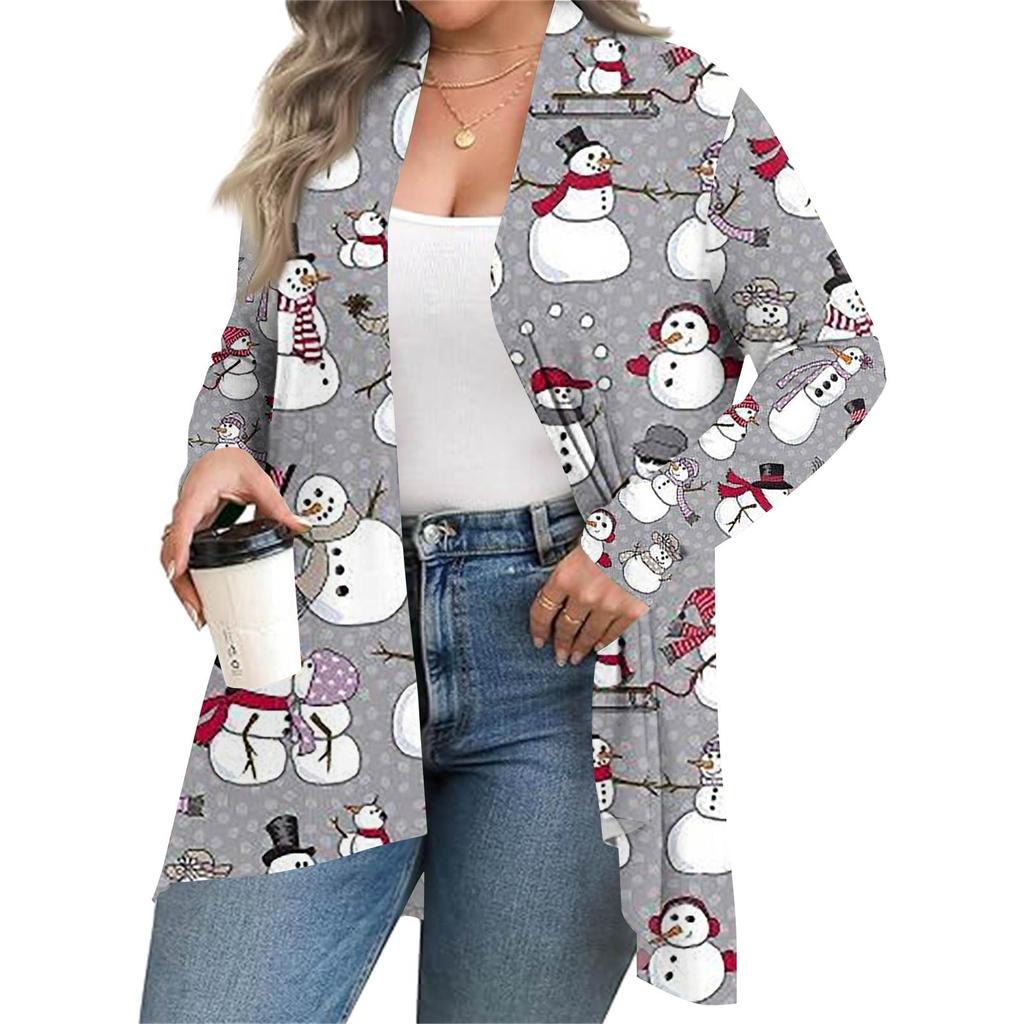 Women's Fall And Winter Fashion Casual Print Long Sleeve Mid-Length Cardigan Jacket