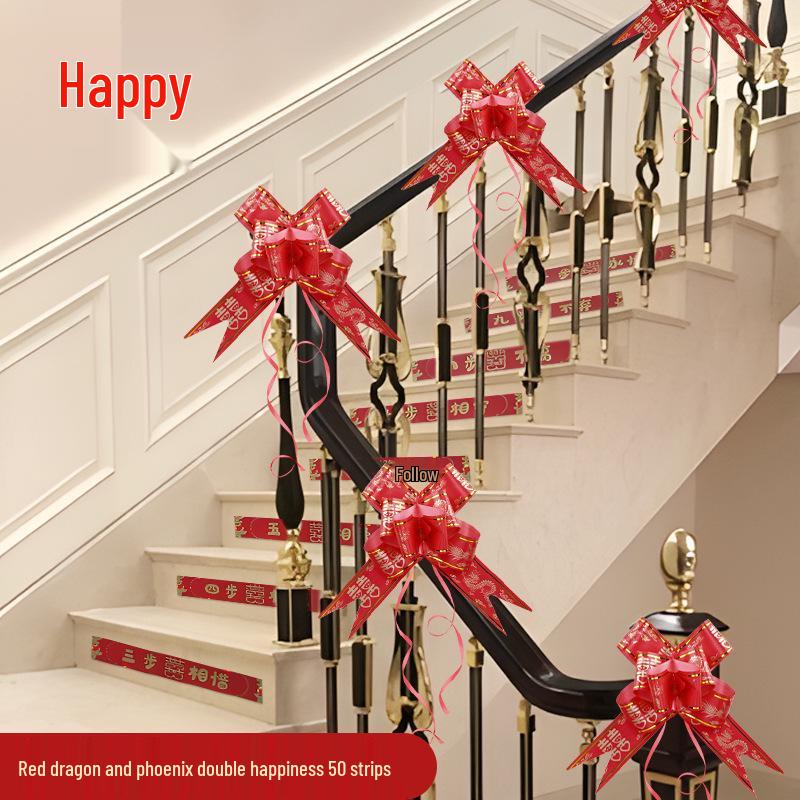 Wedding Decor: Stair Handrails, Floral Arrangements, Ribbons, and Honeymoon Room Accessories