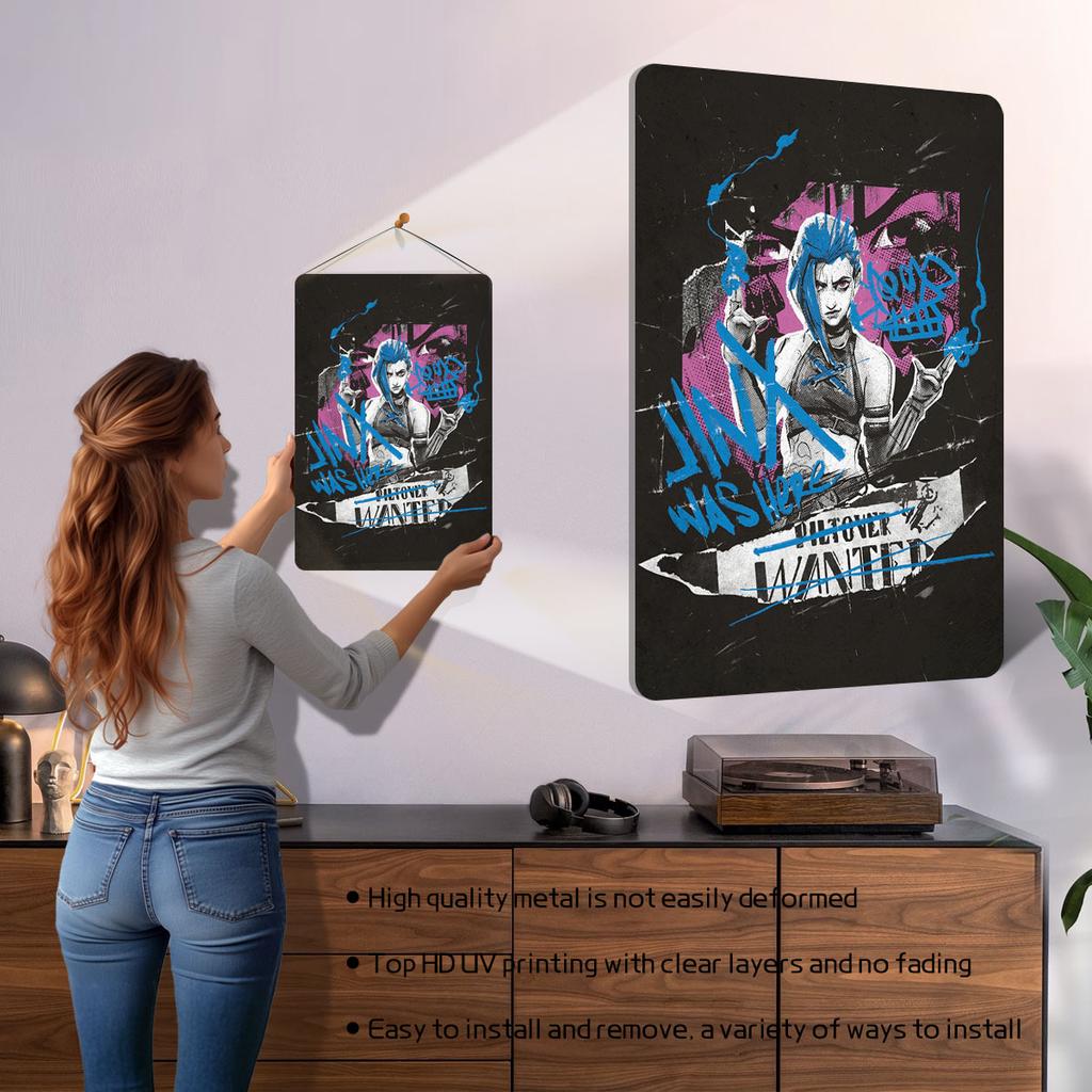 Jinx Var Här Poster Arcane Spel Metallskylt Heminredningsartiklar Anpassade Plåtskyltar för Gamer Spelrum Dekoration Väggkonst Mural