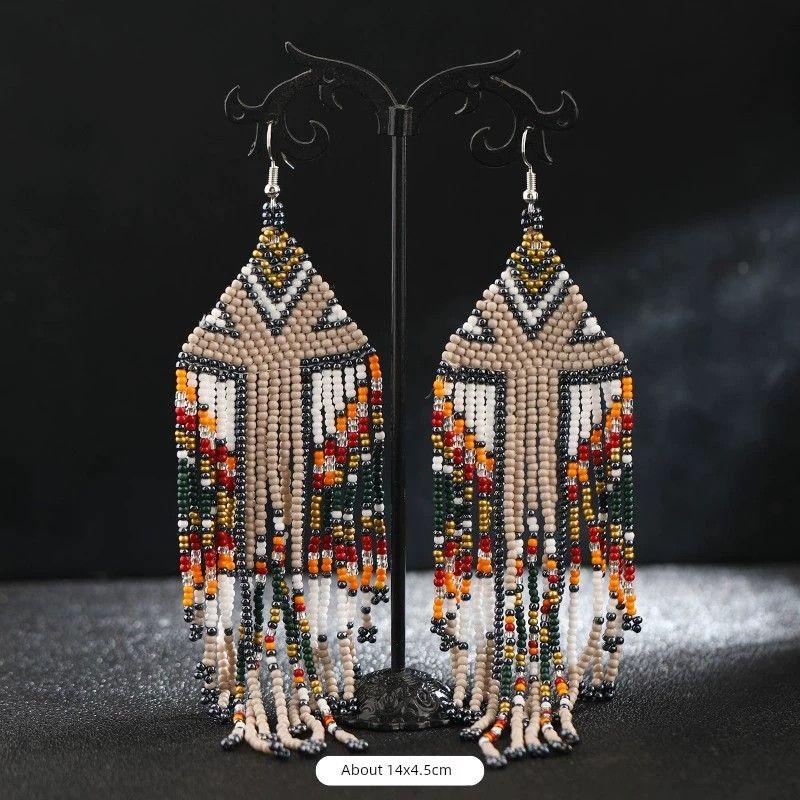 Hand-Woven Bead European and American Personalized Elegant Earrings for Women