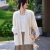 Women's V-Neck Heavyweight Pure Wool Cardigan Coat - Autumn/Winter Style, Pocketed, Buttonless, Plush Long Hair, Plus Size, Mid-Length