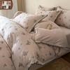 French Retro Jacquard Linen Bedding Set with Cotton Lace Trim - Luxury Princess Style