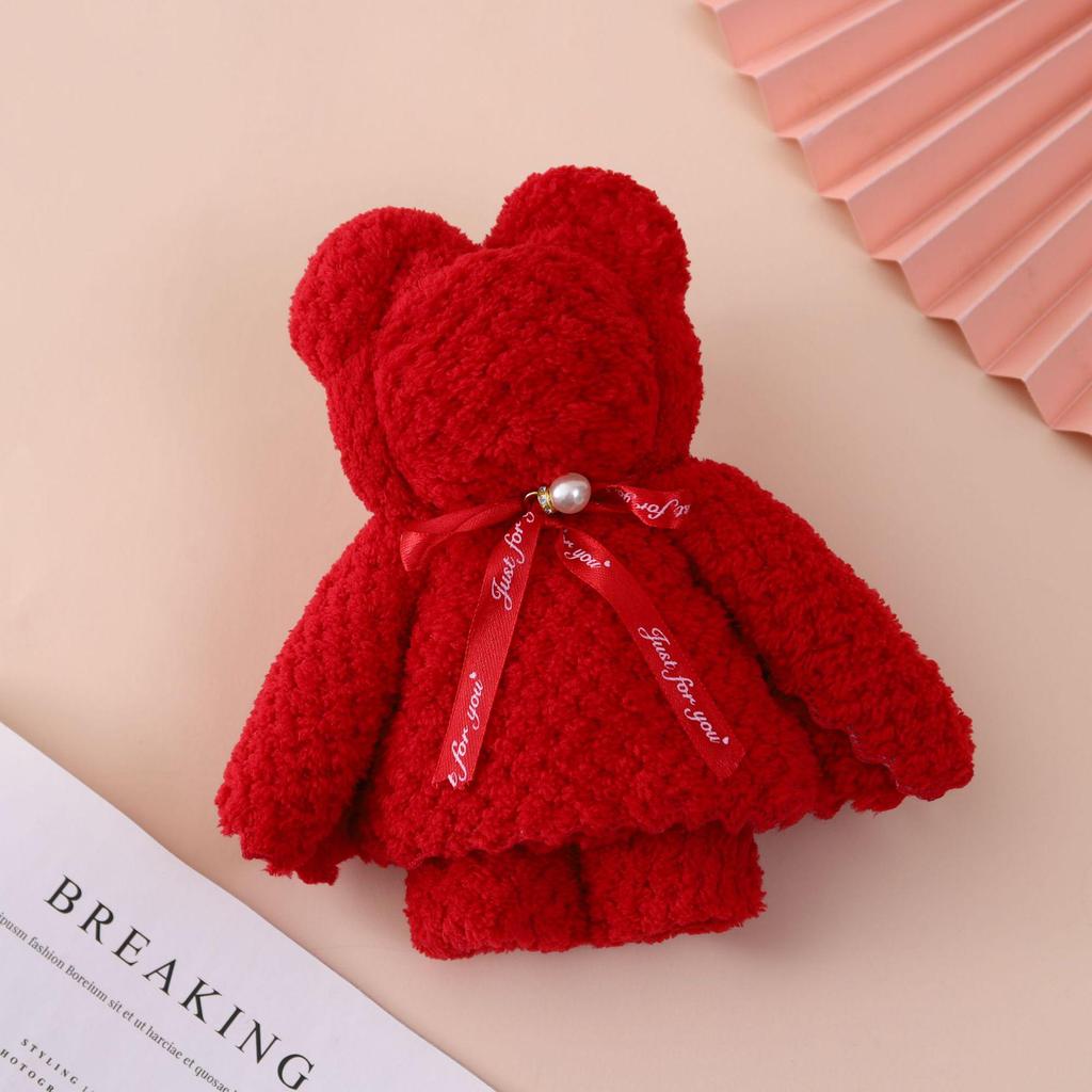 Coral Fleece Bear Towel with Pineapple Grid Pattern - Wedding Souvenir & Logo Gift