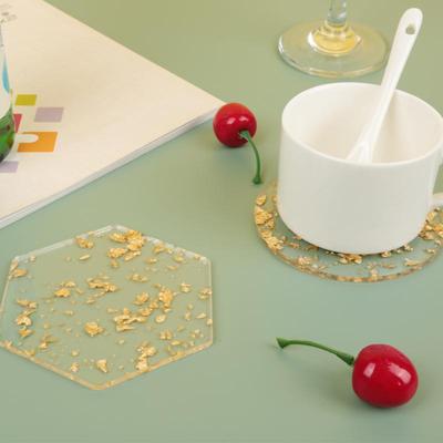 Coaster Acrylic Gold Leaf Tea Coaster European And American Creative Thermal Insulation Plexiglass Crafts Coffee Coaster