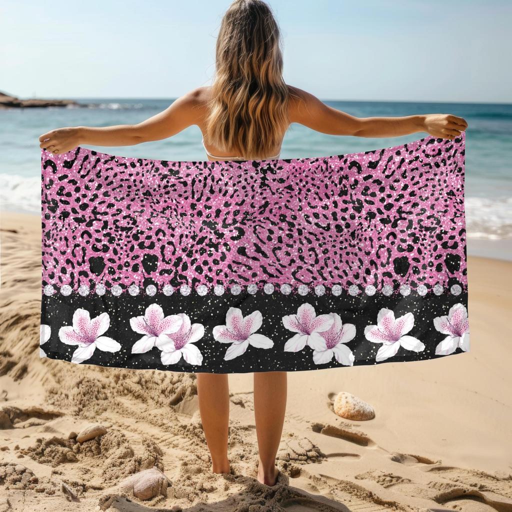 1PC Fierce Floral & Leopard Print Beach Towel Summer Vacation Essential Poolside Accessory Perfect Gift for Beach Lovers