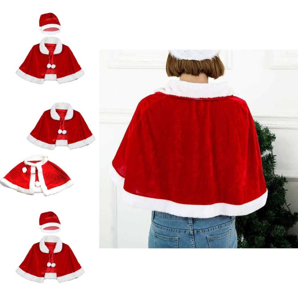 Luxurious Xmas Adult Kid Christmas Velvet Red Cloak With Matching Hat