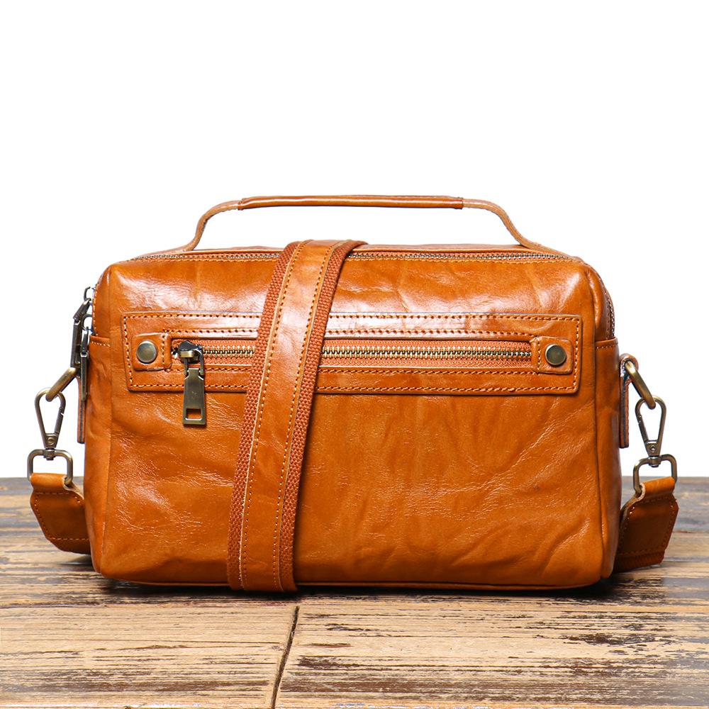 Retro Leather Men S Bag Vegetable Tanned Leather Shoulder Bag First Layer Cowhide Messenger Bag Multi-Functional Men S Handbag коричневый