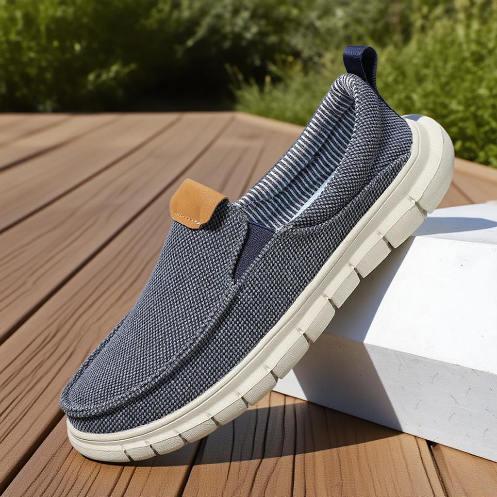 Summer Men's Casual Shoes Unisex Minimalist Beige Canvas Loafers, Slip on Classic Comfortable Travel/driving Casual Sneakers