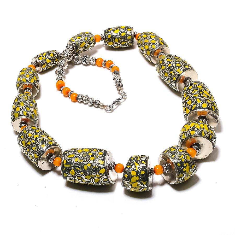 

Natural Yellow Onyx Gemstone Handmade Jewelry Necklace 18 Z3U51