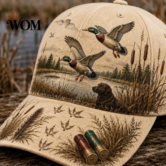 Unisex Daily Travel Hat Vintage Hunting Baseball Cap, Duck Dog Pattern Hat, Breathable Moisture Outdoor Camo for Men Women Wicking Adjustable