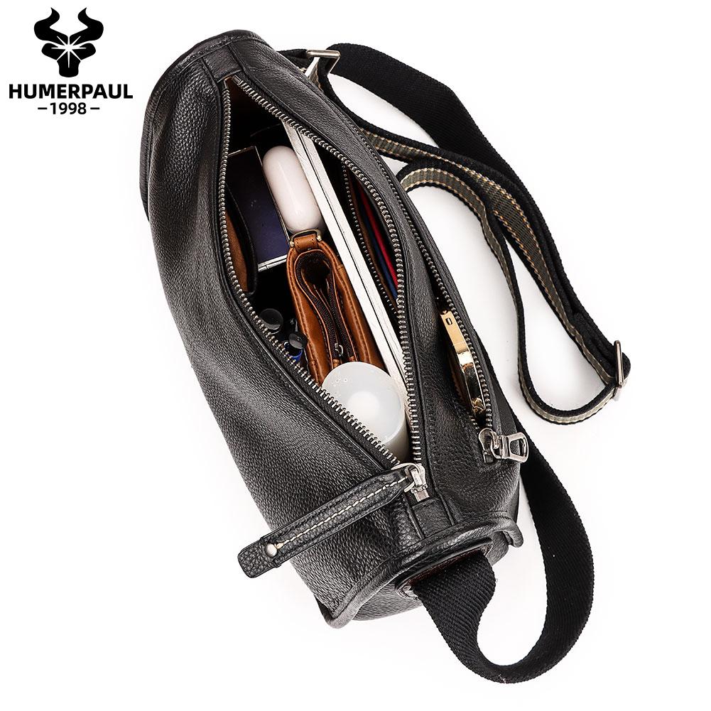 Humerpaul Men Leather Shoulder Bag High-quality Large Capacity and Multi-function Design