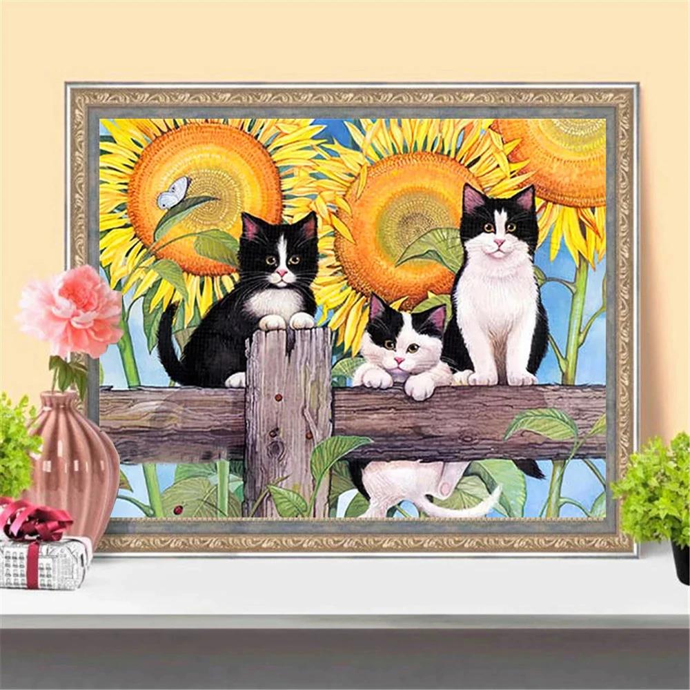 5D Diamond Embroidery Cat Cross Stitch Diamond Painting Animal Mosaic Sunflower Handicraft Needlework Home Decoration