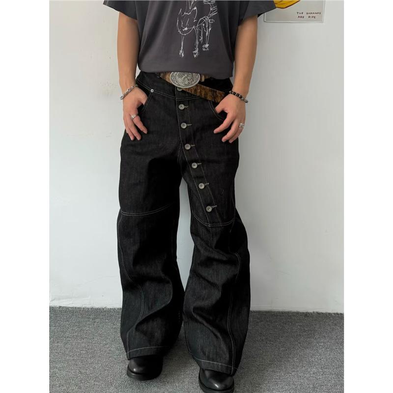 New American Retro Design Curved Long-breasted Casual Pants Silhouette Denim Original Cow Scimitar Jeans