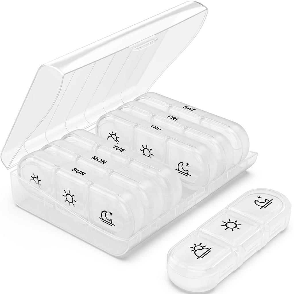 7-Day Pill Organizer 21 Grids 3 Times a Day Portable Travel Pill Box with Large Compartments for Vitamins Medicine and Fish Oils