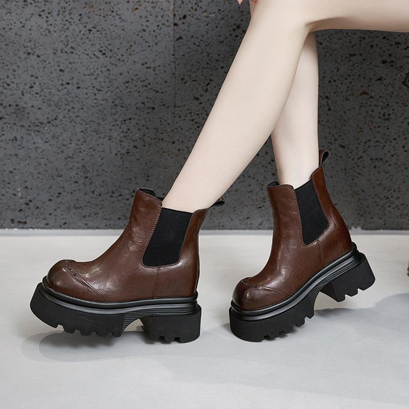 Thick-soled Martin Boots for Women's Autumn and Winter New Inner Height-increasing Boots Thick-heeled Short Boots One-pedal Versatile Cigarette Boots