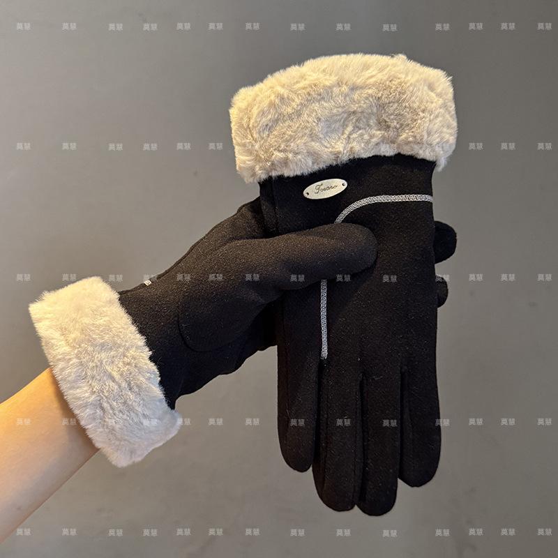 Gloves Women 2025 Velvet Outdoor Electric Vehicle Rough Edge Cold, Frost and Warm
