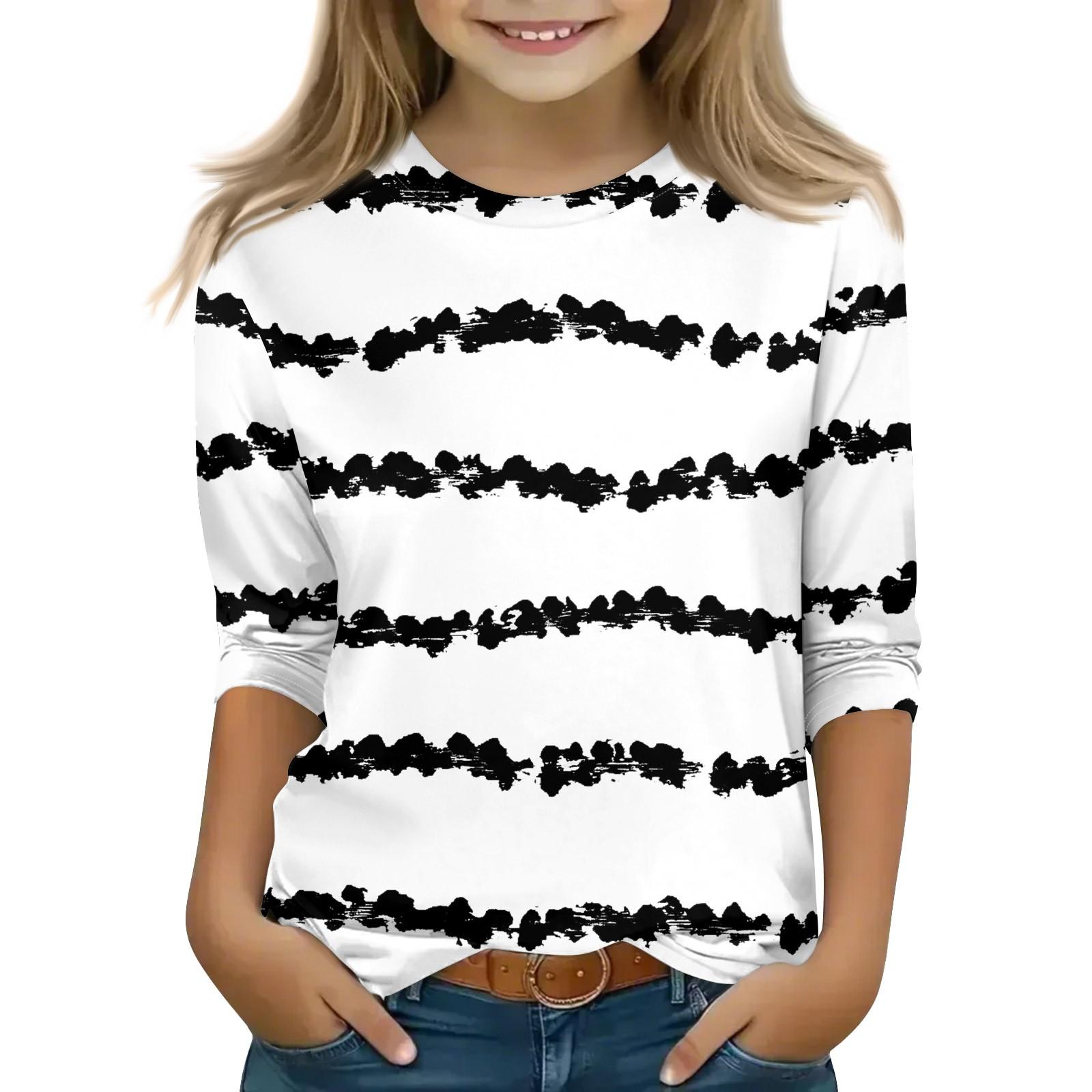 

Print Tops For Youth Girls 5-16 Years Round Neck 3/4 Sleeves T-Shirts Trendy Tops Outfit Tees 140 білий