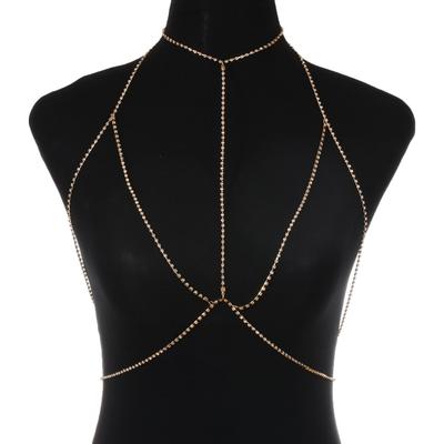 Punk Metal Nachtclub Sexy Diamant Körperkette, Damenmode Mehrschichtige Strass Brustkette